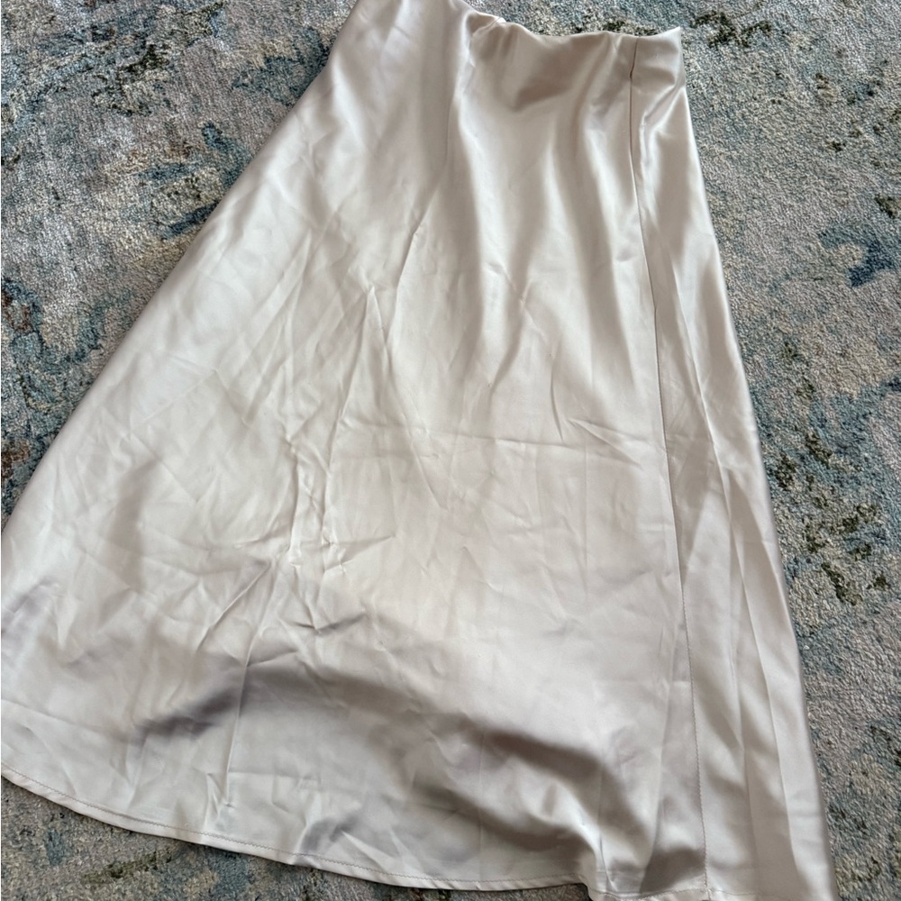 Beige Satin Midi Skirt